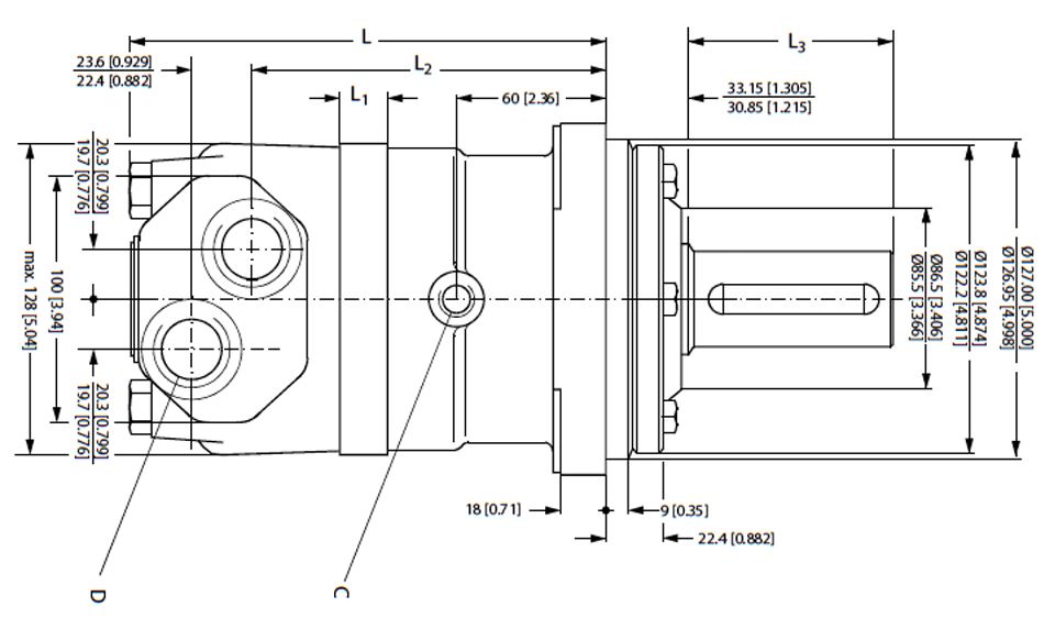 Danfoss OMT SAEC 4Bolt 40mm Key Shaft 3/4 inch BSP Ports. Hydraulic